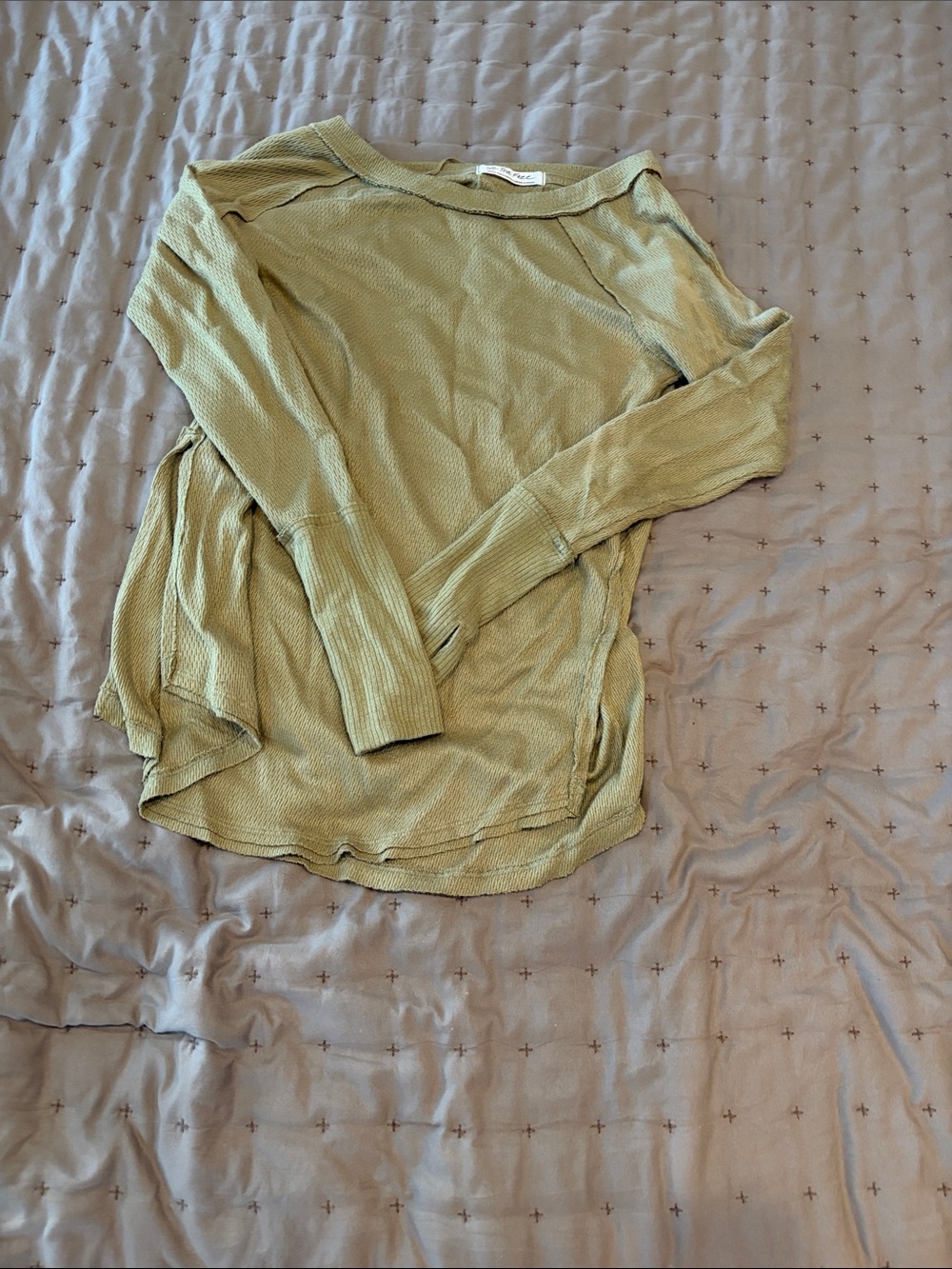 We The Free Olive Green Waffle Knit Lightweight Pullover